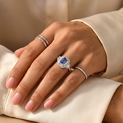 D'Joy Premium Tanzanite and Moissanite 1.80 ctw Ring in Rhodium Over Sterling Silver (Size 10.0)