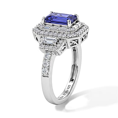D'Joy Premium Tanzanite and Moissanite 1.80 ctw Ring in Rhodium Over Sterling Silver (Size 10.0)