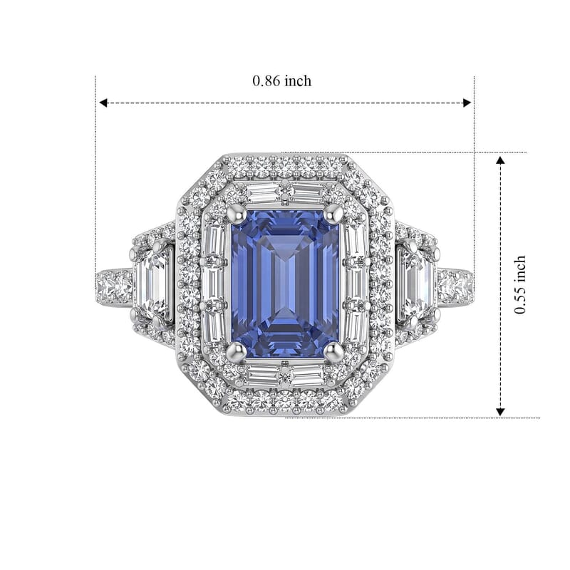 D'Joy Premium Tanzanite and Moissanite 1.80 ctw Octagon Doorway Ring in Rhodium Over Sterling Silver (Size 10.0)