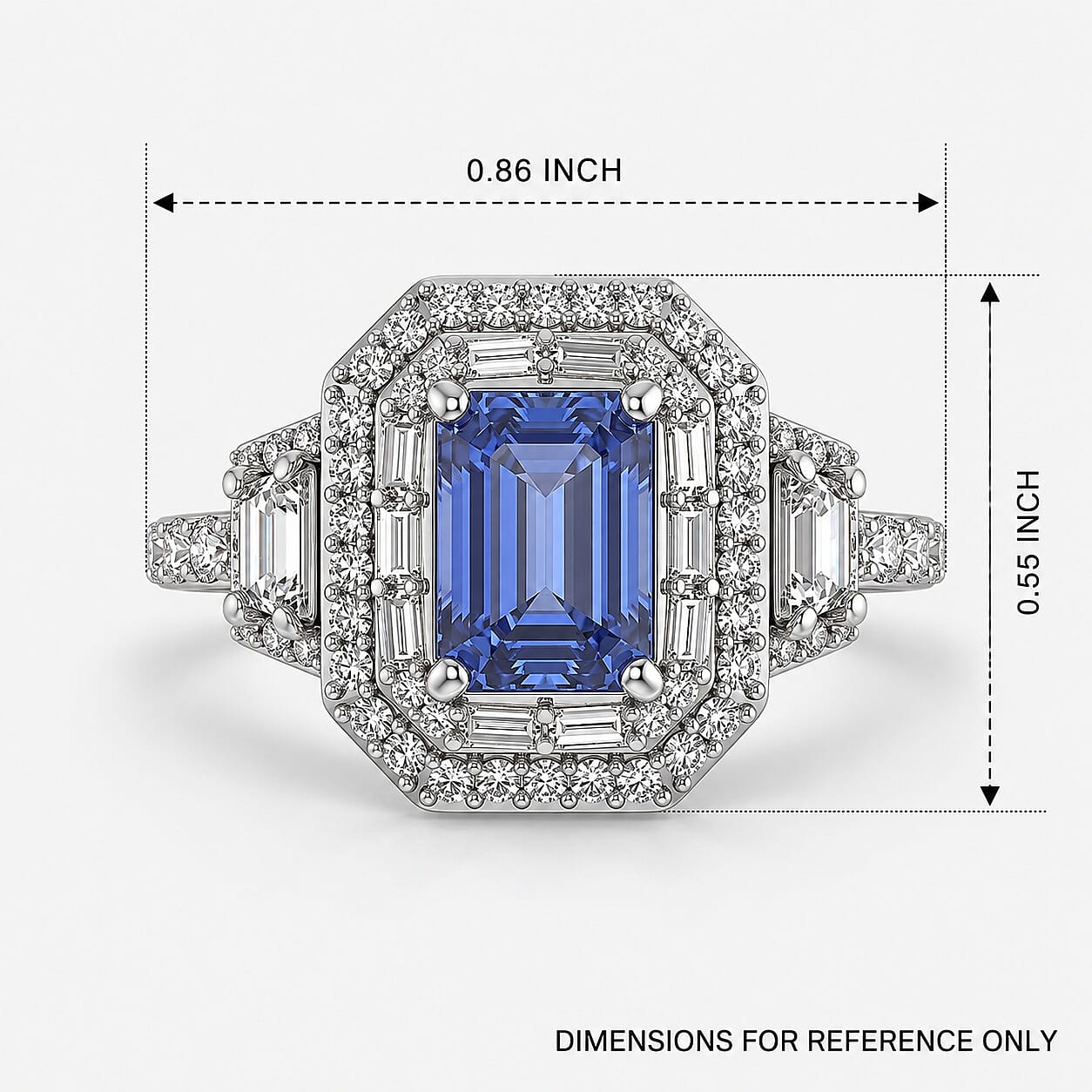 D'Joy Premium Tanzanite and Moissanite 1.80 ctw Octagon Doorway Ring in Rhodium Over Sterling Silver (Size 10.0)