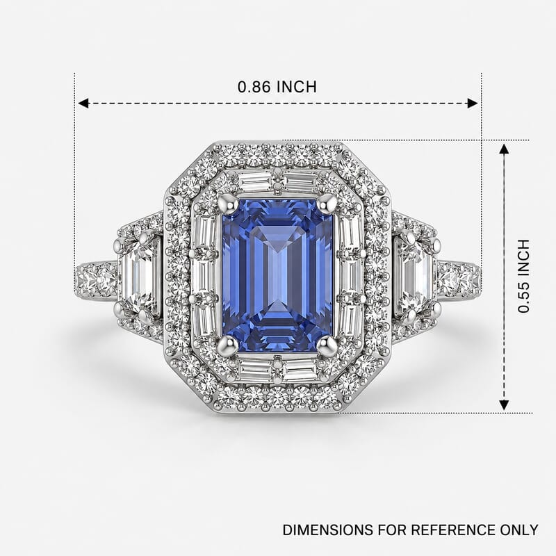 D'Joy Premium Tanzanite and Moissanite 1.80 ctw Octagon Doorway Ring in Rhodium Over Sterling Silver (Size 10.0)