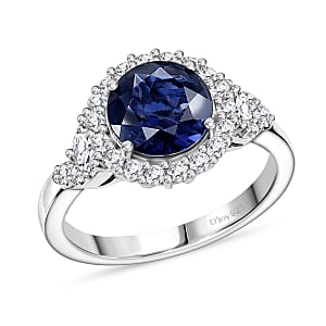 Certified and Appraised D'Joy Catalina Iolite and Moissanite 1.90 ctw Ring in Rhodium Over Sterling Silver (Size 10.0) (Del. in 7-10 Days)
