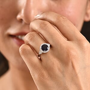 Certified and Appraised D'Joy Catalina Iolite and Moissanite 1.90 ctw Ring in Rhodium Over Sterling Silver (Size 10.0) (Del. in 7-10 Days)
