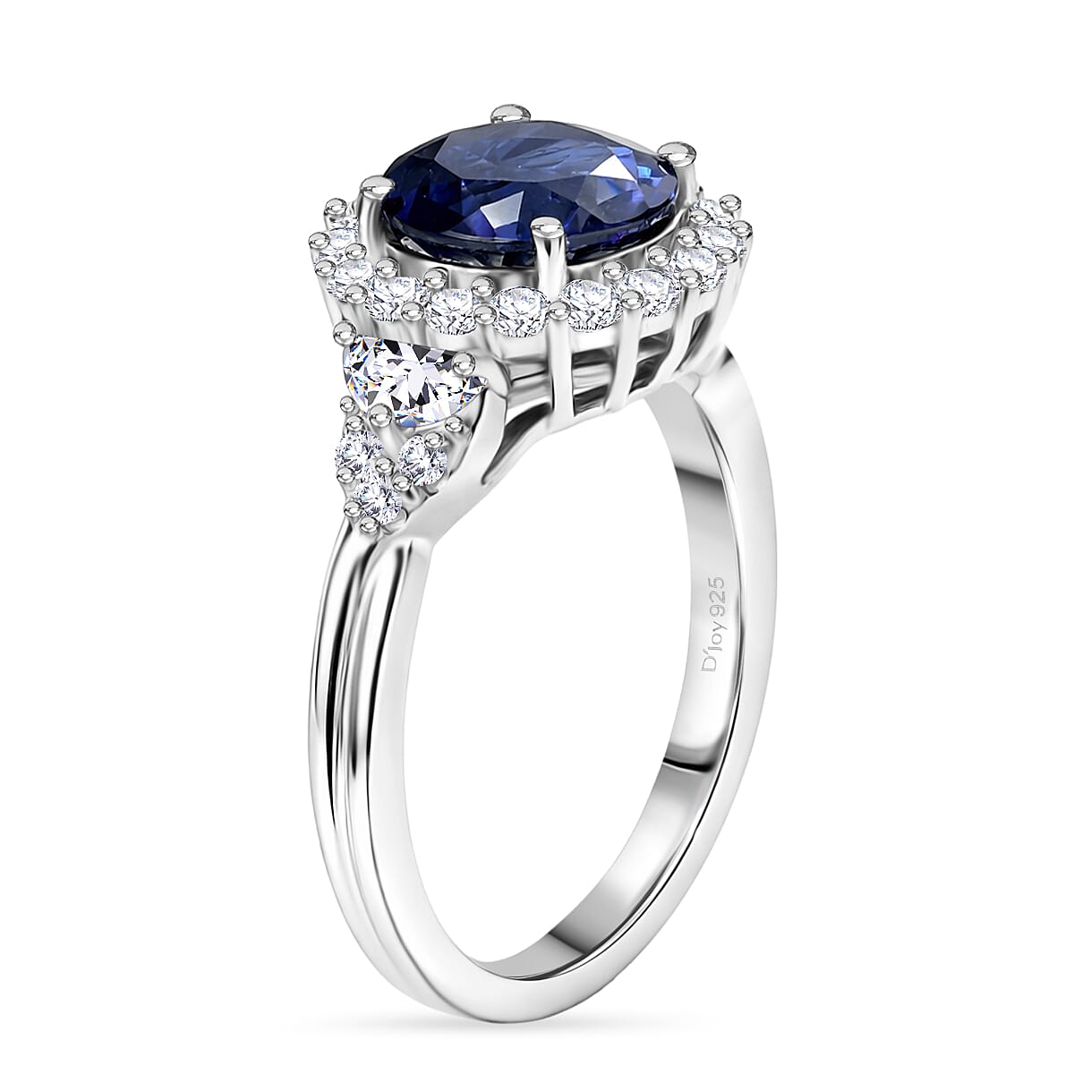 Certified and Appraised D'Joy Catalina Iolite and Moissanite 1.90 ctw Ring in Rhodium Over Sterling Silver (Size 10.0) (Del. in 7-10 Days) image number 3