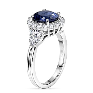 Certified and Appraised D'Joy Catalina Iolite and Moissanite 1.90 ctw Ring in Rhodium Over Sterling Silver (Size 10.0) (Del. in 7-10 Days)
