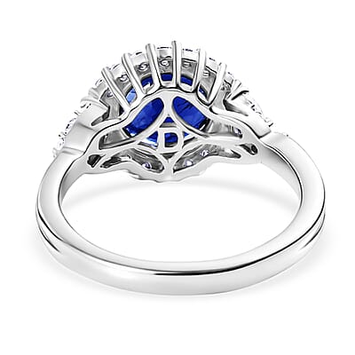 Certified and Appraised D'Joy Catalina Iolite and Moissanite 1.90 ctw Ring in Rhodium Over Sterling Silver (Size 10.0)