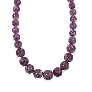 D'Joy Purple Lepidolite 300.00 ctw Beaded Necklace in Rhodium Over Sterling Silver (20 Inches)