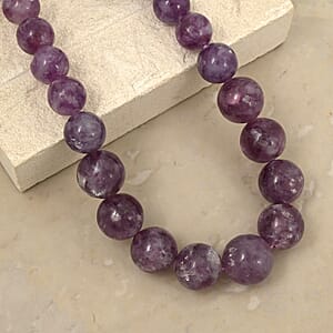 D'Joy Purple Lepidolite 300.00 ctw Beaded Necklace in Rhodium Over Sterling Silver (20 Inches)