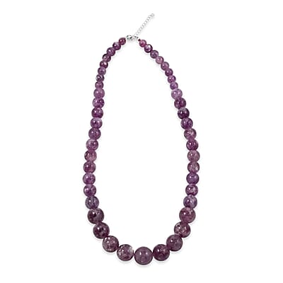 D'Joy Purple Lepidolite 300.00 ctw Beaded Necklace in Rhodium Over Sterling Silver (20 Inches)
