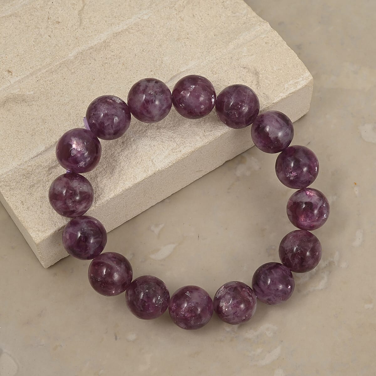 Purple Lepidolite 240.00 ctw Beaded Stretch Bracelet image number 1