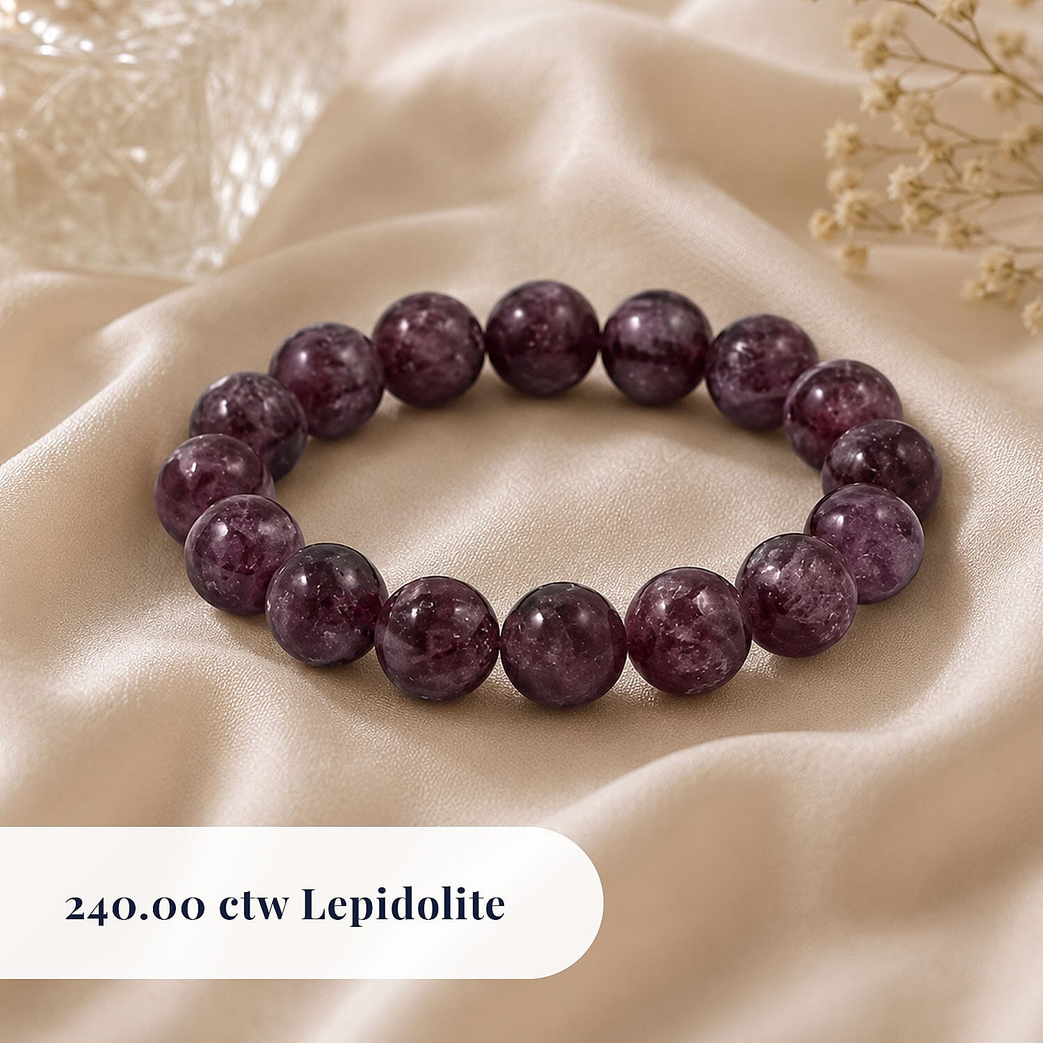 Purple Lepidolite 240.00 ctw Beaded Stretch Bracelet