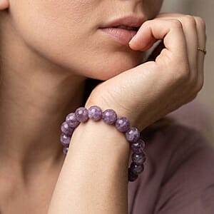Purple Lepidolite 240.00 ctw Beaded Stretch Bracelet