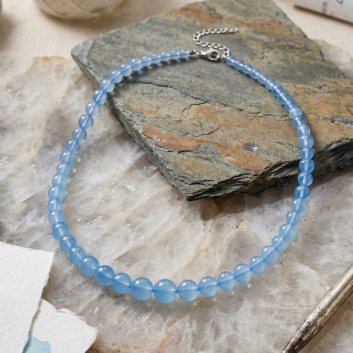 D'Joy Santa Maria Aquamarine 180.00 ctw Beaded Necklace in Rhodium Over Sterling Silver (20 Inches) image number 1