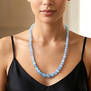 D'Joy Santa Maria Aquamarine 180.00 ctw Beaded Necklace in Rhodium Over Sterling Silver (20 Inches)
