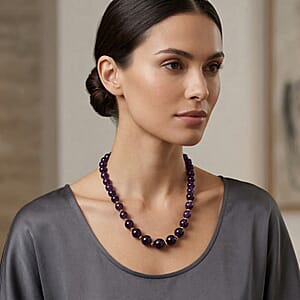 D'Joy African Amethyst 350.00 ctw Beaded Necklace in 18K Vermeil YG Over Sterling Silver (20 Inches)