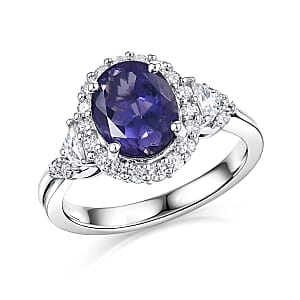 Certified and Appraised D'Joy Catalina Iolite and Moissanite 2.00 ctw Ring in Rhodium Over Sterling Silver (Size 10.0) (Del. in 7-10 Days)