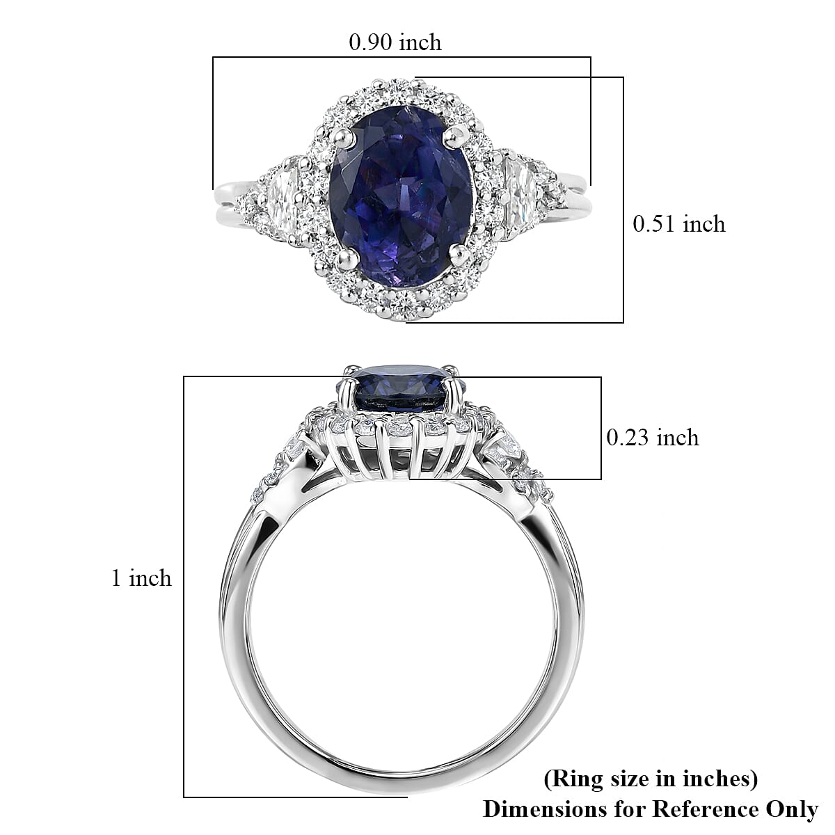 Certified and Appraised D'Joy Catalina Iolite and Moissanite 2.00 ctw Ring in Rhodium Over Sterling Silver (Size 10.0) (Del. in 7-10 Days) image number 5