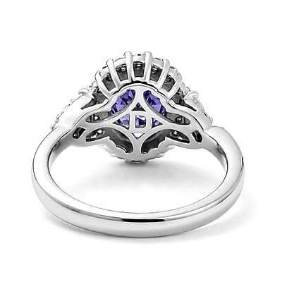 Certified and Appraised D'Joy Catalina Iolite and Moissanite 2.00 ctw Ring in Rhodium Over Sterling Silver (Size 6.0)