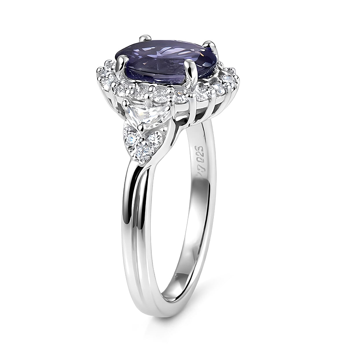 Certified and Appraised D'Joy Catalina Iolite and Moissanite 2.00 ctw Ring in Rhodium Over Sterling Silver (Size 7.0) (Del. in 7-10 Days) image number 3
