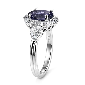 Certified and Appraised D'Joy Catalina Iolite and Moissanite 2.00 ctw Ring in Rhodium Over Sterling Silver (Size 7.0) (Del. in 7-10 Days)