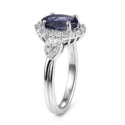 Certified and Appraised D'Joy Catalina Iolite and Moissanite 2.00 ctw Ring in Rhodium Over Sterling Silver (Size 7.0)