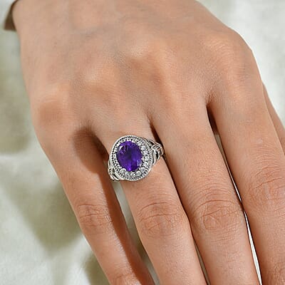 EverTrue African Amethyst and White Zircon 3.10 ctw Ring in Platinum Bond (Size 5.0)