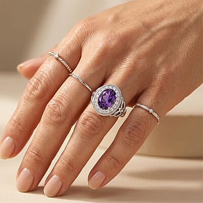 EverTrue African Amethyst and White Zircon 3.10 ctw Ring in Platinum Bond (Size 5.0)
