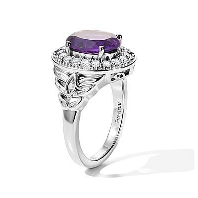 EverTrue African Amethyst and White Zircon 3.10 ctw Ring in Platinum Bond (Size 5.0)