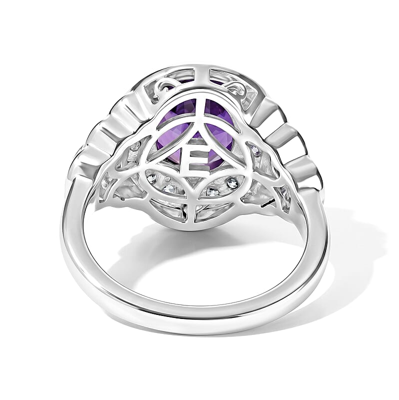 EverTrue African Amethyst and White Zircon 3.10 ctw Ring in Platinum Bond (Size 5.0)