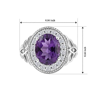 EverTrue African Amethyst and White Zircon 3.10 ctw Ring in Platinum Bond (Size 5.0)