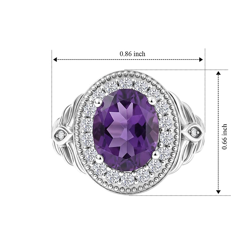 EverTrue African Amethyst and White Zircon 3.10 ctw Ring in Platinum Bond (Size 5.0)