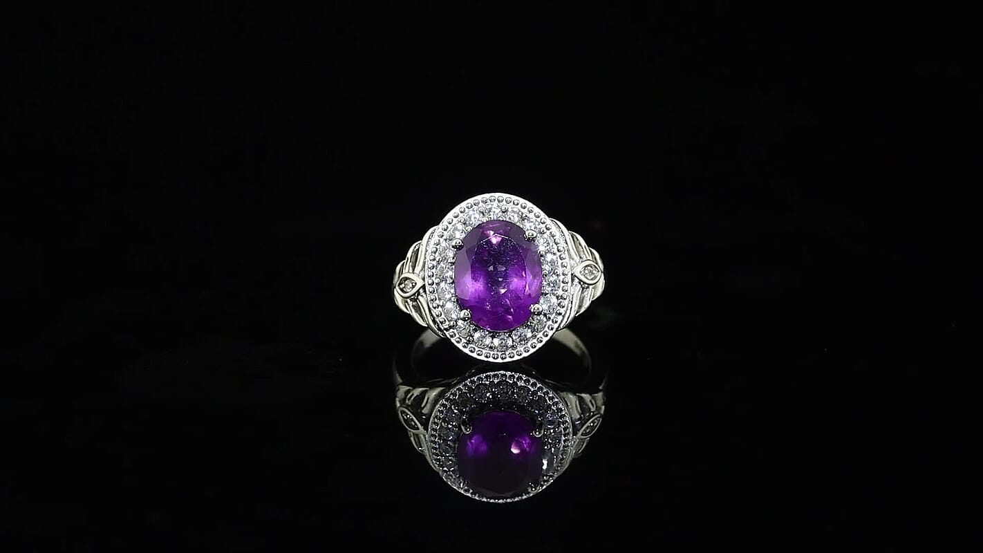 EverTrue African Amethyst, White Zircon Ring in Platinum Bond (Size 10.0) 3.10 ctw