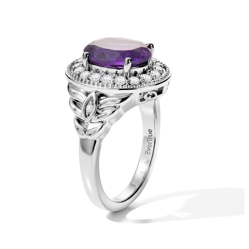 EverTrue African Amethyst and White Zircon 3.10 ctw Ring in Platinum Bond (Size 6.0)