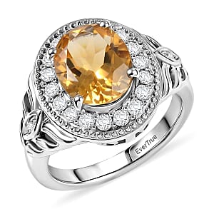 EverTrue Brazilian Citrine and White Zircon 3.10 ctw Ring in Platinum Bond (Size 10.0)