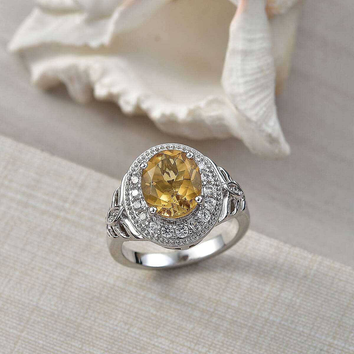 EverTrue Brazilian Citrine and White Zircon 3.10 ctw Ring in Platinum Bond (Size 10.0) image number 1