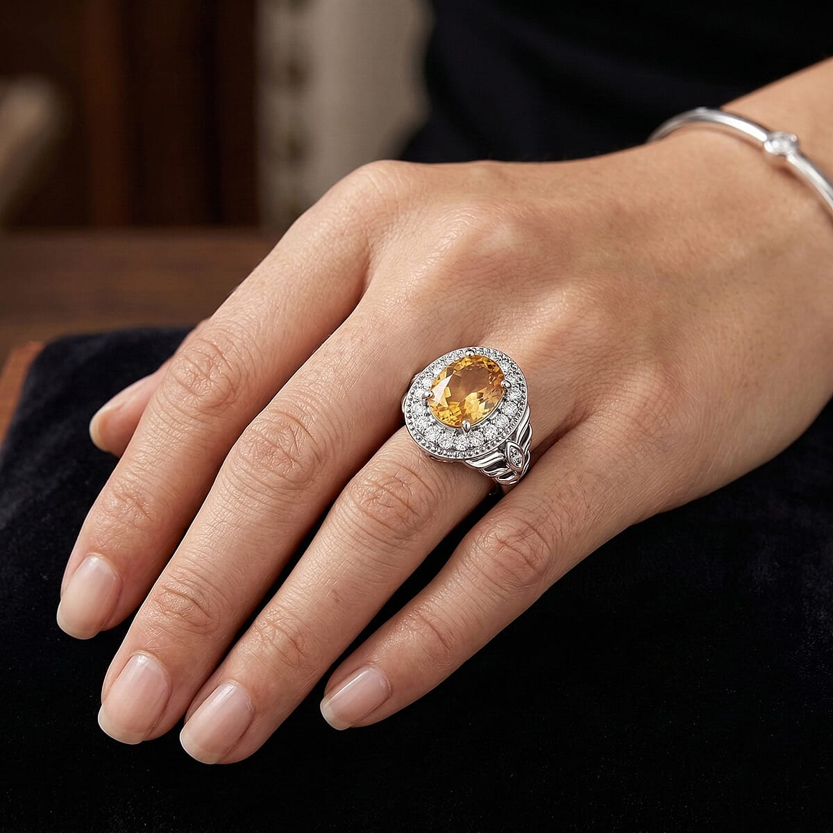 EverTrue Brazilian Citrine and White Zircon 3.10 ctw Ring in Platinum Bond (Size 10.0) image number 2