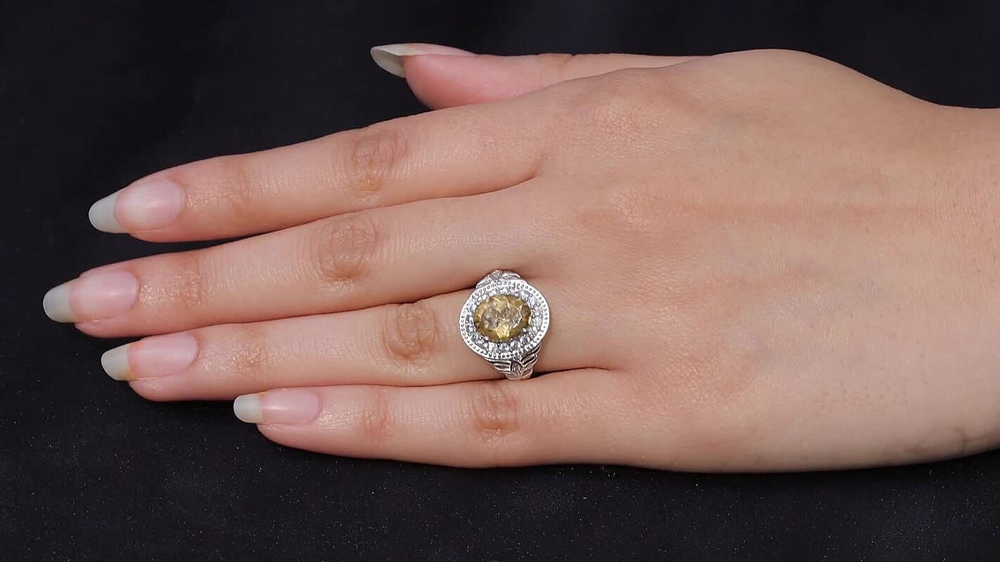 EverTrue Brazilian Citrine, White Zircon Ring in Platinum Bond (Size 10.0) 3.10 ctw