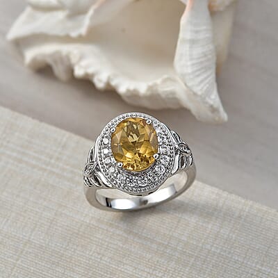 EverTrue Brazilian Citrine and White Zircon 3.10 ctw Ring in Platinum Bond (Size 5.0)