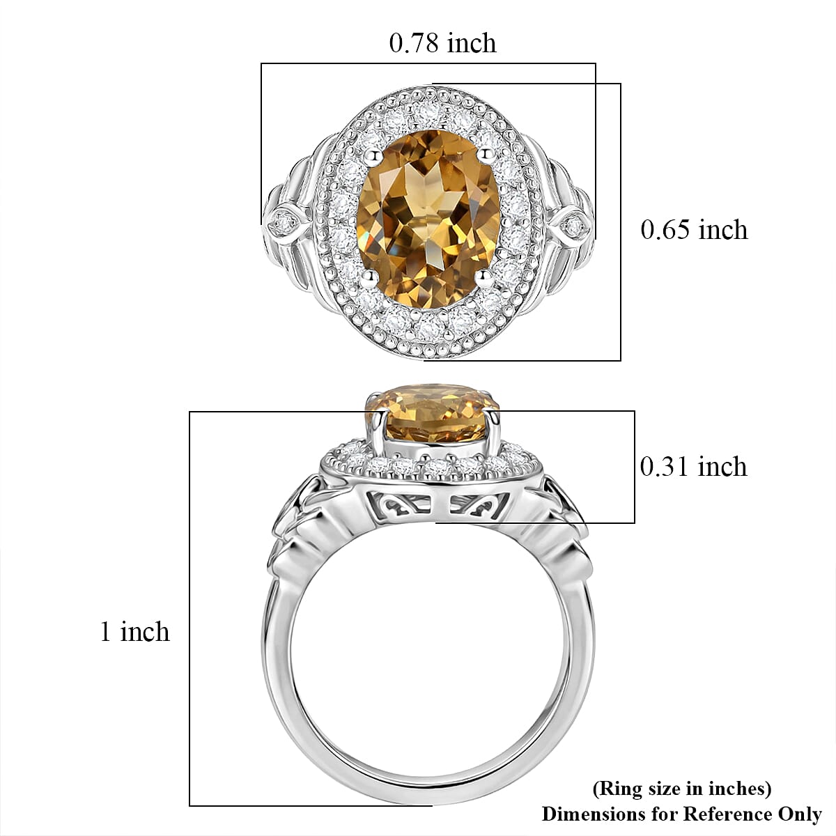 EverTrue Brazilian Citrine and White Zircon 3.10 ctw Ring in Platinum Bond (Size 5.0)