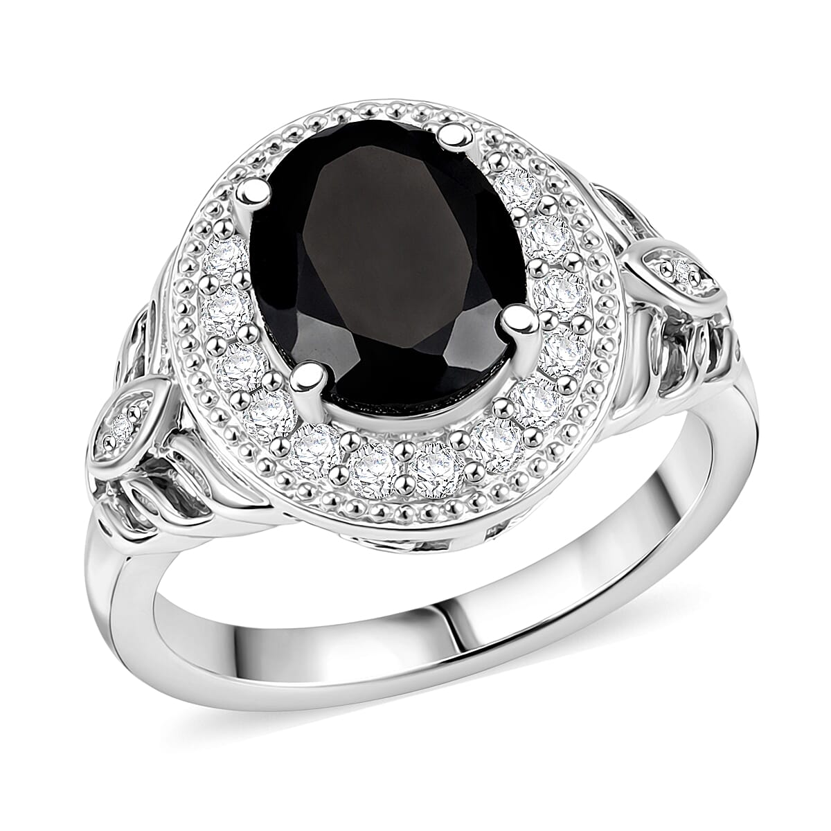 EverTrue Thai Black Spinel and White Zircon 4.10 ctw Ring in Platinum Bond (Size 10.0)