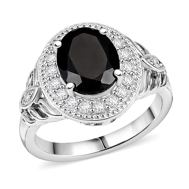 EverTrue Thai Black Spinel and White Zircon 4.10 ctw Ring in Platinum Bond (Size 10.0)