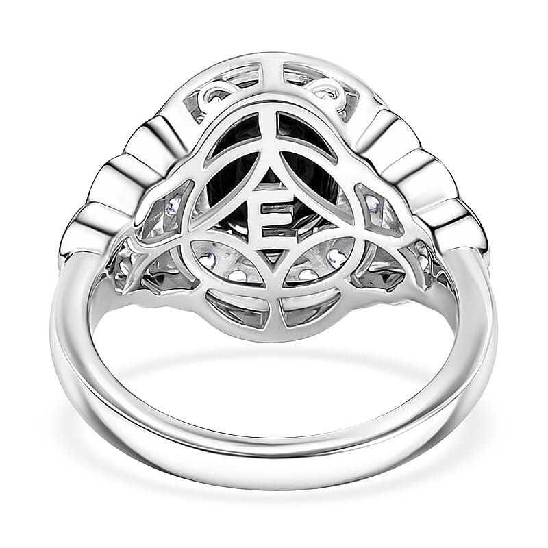 EverTrue Thai Black Spinel and White Zircon 4.10 ctw Ring in Platinum Bond (Size 10.0)