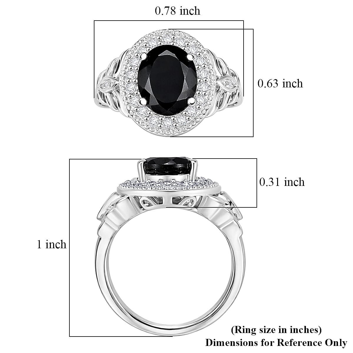 EverTrue Thai Black Spinel and White Zircon 4.10 ctw Ring in Platinum Bond (Size 10.0)