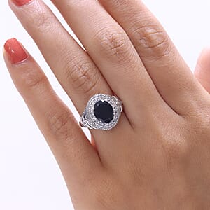 EverTrue Thai Black Spinel, White Zircon Ring in Platinum Bond (Size 10.0) 4.10 ctw