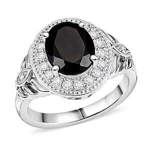 EverTrue Thai Black Spinel, White Zircon Ring in Platinum Bond (Size 10.0) 4.10 ctw