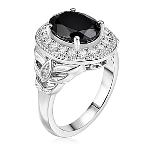 EverTrue Thai Black Spinel, White Zircon Ring in Platinum Bond (Size 10.0) 4.10 ctw