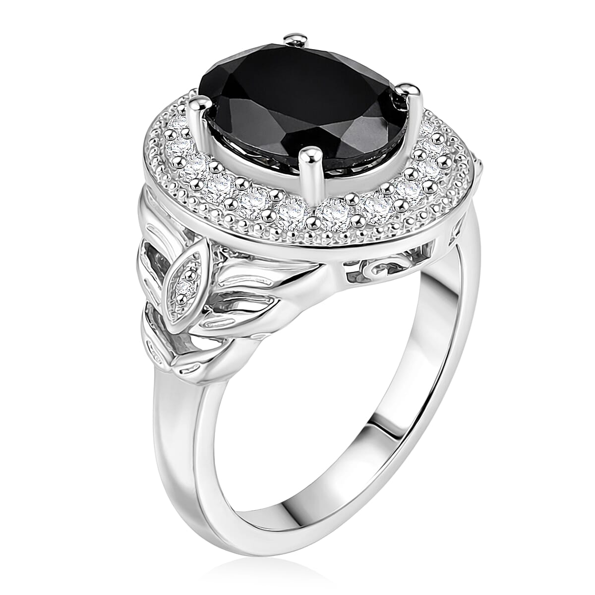 EverTrue Thai Black Spinel, White Zircon Ring in Platinum Bond (Size 10.0) 4.10 ctw image number 3