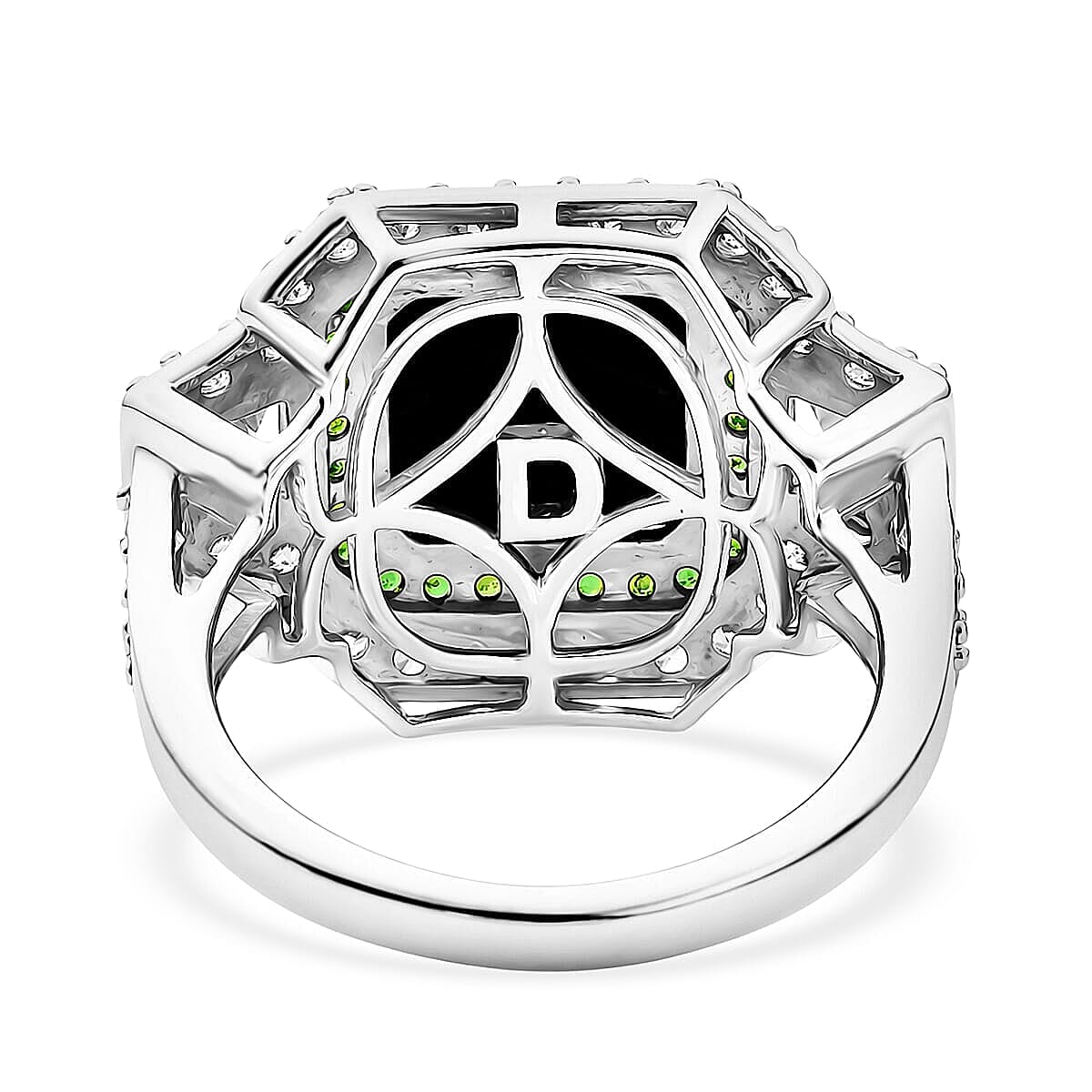 TLV D'Joy Assher Cut AAA Canadian Ammolite, Multi Gemstone Prism Frame Ring in Rhodium Over Sterling Silver (Size 5.0) 5.60 ctw