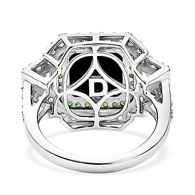 TLV D'Joy Assher Cut AAA Canadian Ammolite, Multi Gemstone Prism Frame Ring in Rhodium Over Sterling Silver (Size 5.0) 5.60 ctw