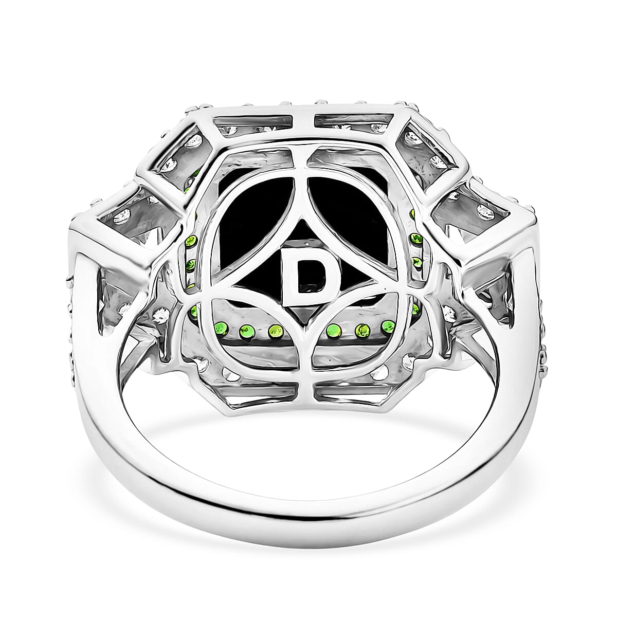 D'Joy Assher Cut AAA Canadian Ammolite and Multi Gemstone 6.10 ctw Prism Frame Ring in Rhodium Over Sterling Silver (Size 8.0)